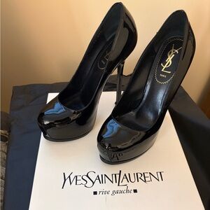 Yves Saint Laurent Black Patent Platform Stiletto Heels
